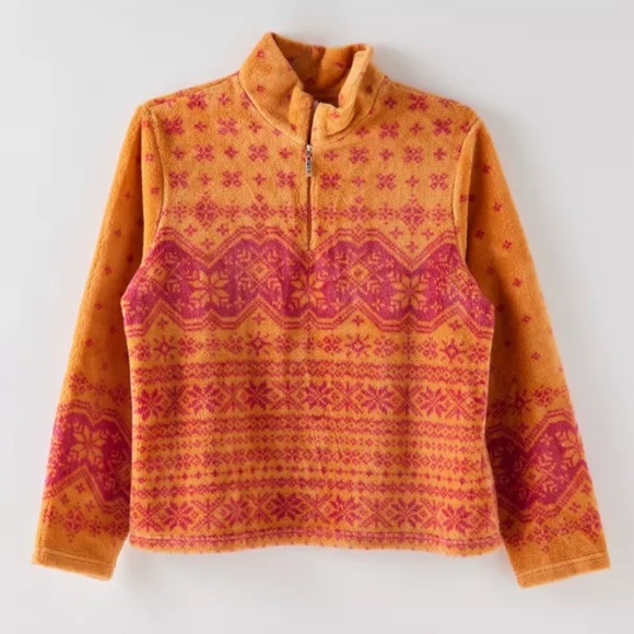 Talbots Fair Isle Quarter Zip Fleece Top Sweater Jacket in Marmalade size 1X - Picture 1 of 6